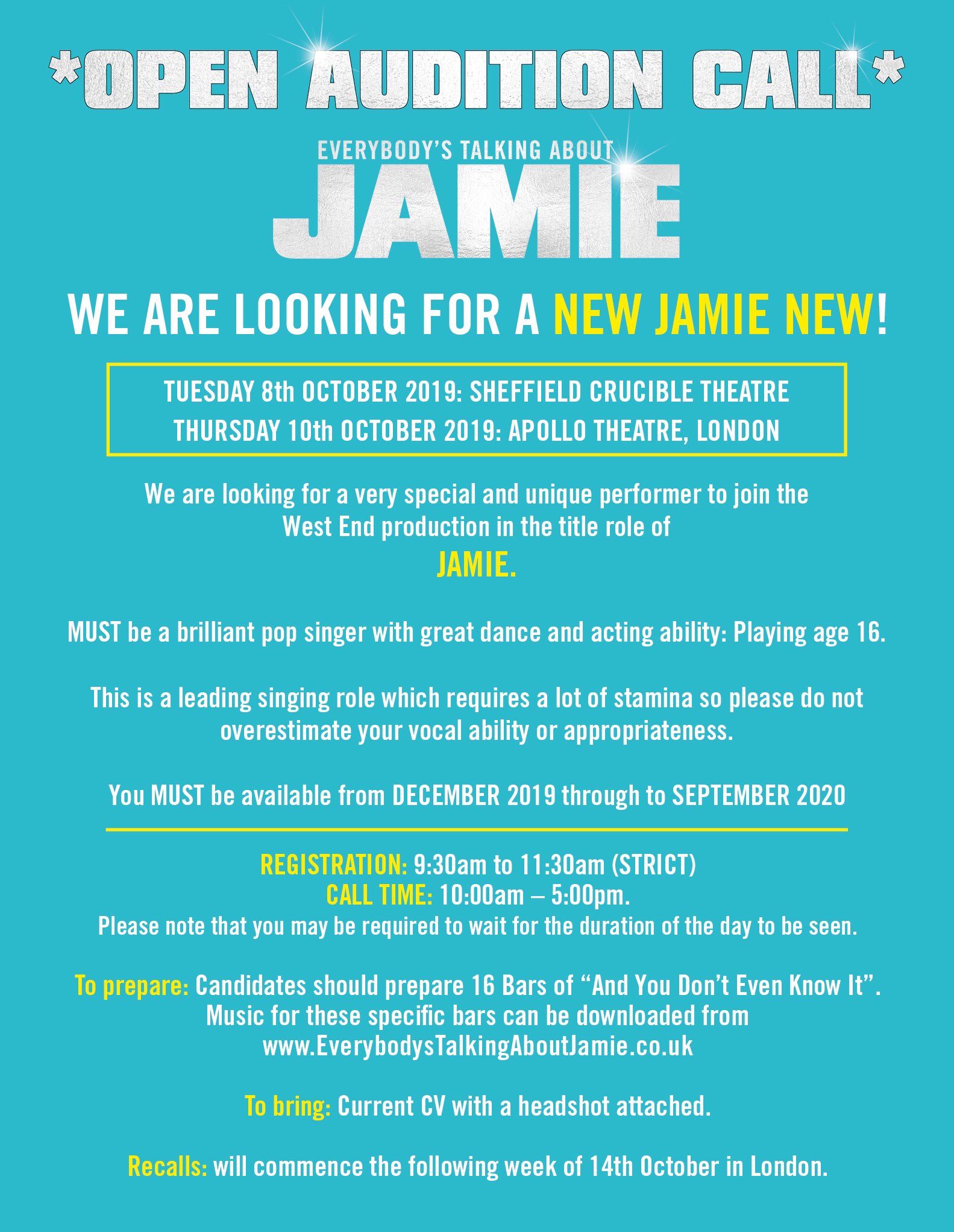 Open Casting Call To Become The New West End Jamie Announced Theatre Fan 