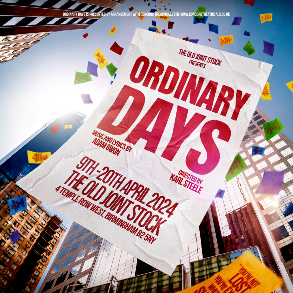 ORDINARY DAYS – THE MUSICAL ANNOUNCED FOR THE OLD JOINT STOCK & UPSTAIRS AT THE GATEHOUSE – APRIL 2025